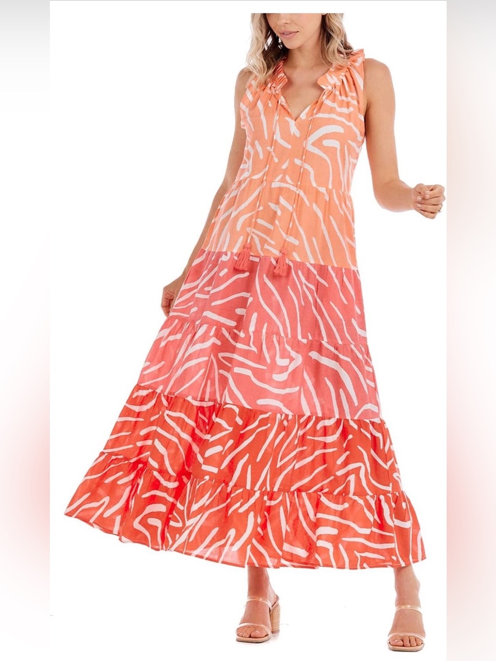 Mud Pie Tiered Zebra Print Maxi Dress in Coral and Peach